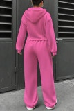Casual Daily Solid Color Draw String Pocket Zipper Hooded Long Sleeve Two Pieces