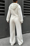 Casual Daily Solid Color Draw String Pocket Zipper Hooded Long Sleeve Two Pieces