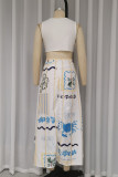 Street Elegant Tropical Print V Neck Sleeveless Two Pieces