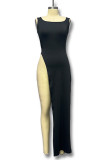 Sexy Street Solid Color Slit Irregular U Neck T-Shirts