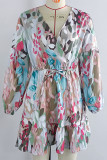 Elegant Floral Print Lace Up V Neck A Line Dresses