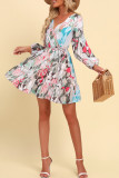 Elegant Floral Print Lace Up V Neck A Line Dresses
