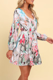 Elegant Floral Print Lace Up V Neck A Line Dresses