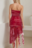 Sexy Geometric Print Ruffle Irregular Strapless Irregular Dresses