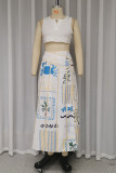 Street Elegant Tropical Print V Neck Sleeveless Two Pieces
