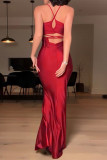 Sexy Prom Solid Color Backless Strap Design Square Neck Evening Dresses
