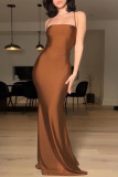 Sexy Prom Solid Color Backless Strap Design Square Neck Evening Dresses