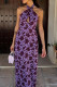 Sexy Vacation Floral Print Hollow Out Backless Halter One Step Skirt Dresses