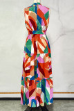 Casual Vacation Geometric Print Lace Up Contrast Mandarin Collar Printed Dresses