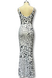 Sexy Street Geometric Print Backless V Neck One Step Skirt Dresses(No coat)