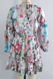 Elegant Floral Print Lace Up V Neck A Line Dresses