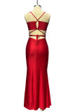 Sexy Prom Solid Color Backless Strap Design Square Neck Evening Dresses
