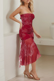 Sexy Geometric Print Ruffle Irregular Strapless Irregular Dresses