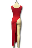 Sexy Street Solid Color Slit Irregular U Neck T-Shirts