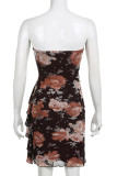 Sexy Flowers Ruffle Mesh Strapless Wrapped Skirt Dresses
