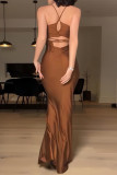 Sexy Prom Solid Color Backless Strap Design Square Neck Evening Dresses