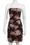 Sexy Flowers Ruffle Mesh Strapless Wrapped Skirt Dresses
