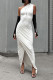Sexy Solid Color Slit Ruched Oblique Collar Irregular Dresses
