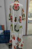 Elegant Floral Print Buckle Turndown Collar A Line Dresses