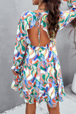 Elegant Floral Print Ruffle V Neck A Line Dresses