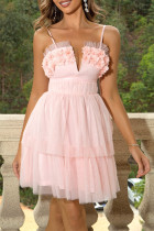 Sexy Prom Solid Color Mesh Flower Shape V Neck Evening Dresses