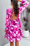 Elegant Floral Print Ruffle V Neck A Line Dresses