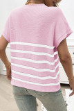 Casual Stripe Pocket Weave O Neck Tops