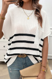Casual Stripe Pocket Weave O Neck Tops