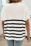 Casual Stripe Pocket Weave O Neck Tops