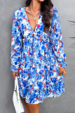 Elegant Floral Print Ruffle V Neck A Line Dresses
