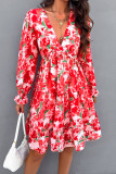 Elegant Floral Print Ruffle V Neck A Line Dresses