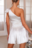 Sexy Solid Color Lace Up Backless Irregular Sloping Shoulder Irregular Dresses