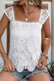Casual Solid Color Lace Patchwork Square Neck Tops
