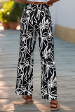Casual Floral Print Patchwork Loose High Waist Straight Full Print Bottoms