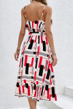 Casual Vacation Striped Print Lace Up Contrast U Neck Sling Dresses