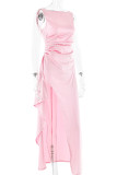 Sexy Prom Solid Color Backless Ruffle Ruched O Neck Evening Dresses