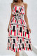 Casual Vacation Striped Print Lace Up Contrast U Neck Sling Dresses