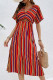 Casual Vacation Striped Print Backless Slit Contrast V Neck A Line Dresses