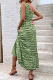 Elegant Print Rhombus Lace Up V Neck Sleeveless Dresses