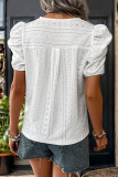 Casual Solid Color Jacquard Lace Hollow Out V Neck Tops