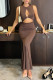 Sexy Solid Color Lace Up Backless O Neck Fishtail Dresses