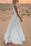 Elegant Polka Dot Print Fringed Trim V Neck Sleeveless Dresses