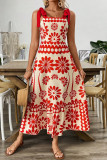Casual Flowers Print Lace Up Square Neck Sling Dresses