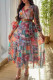 Elegant Geometric Print Patchwork Without Belt V Neck A Line Dresses