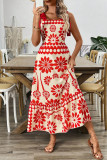 Casual Flowers Print Lace Up Square Neck Sling Dresses