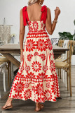 Casual Flowers Print Lace Up Square Neck Sling Dresses