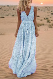 Elegant Polka Dot Print Fringed Trim V Neck Sleeveless Dresses