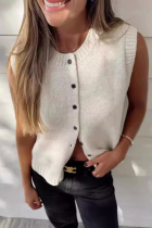 Casual Street Solid Color Buckle O Neck Tops