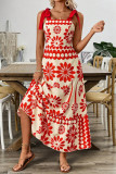 Casual Flowers Print Lace Up Square Neck Sling Dresses