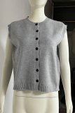 Casual Street Solid Color Buckle O Neck Tops